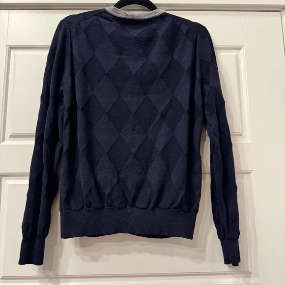 Brooks Brothers Dark Blue Cardigan with Grey Trim -Sz L - Picture 2 of 8